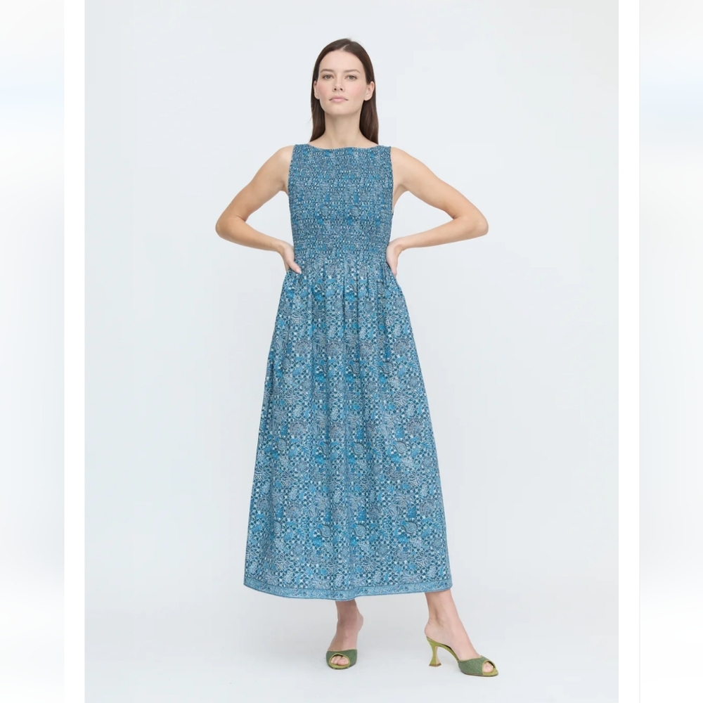 Hill House Blue Maxi Cosima Dress Navy Trellis